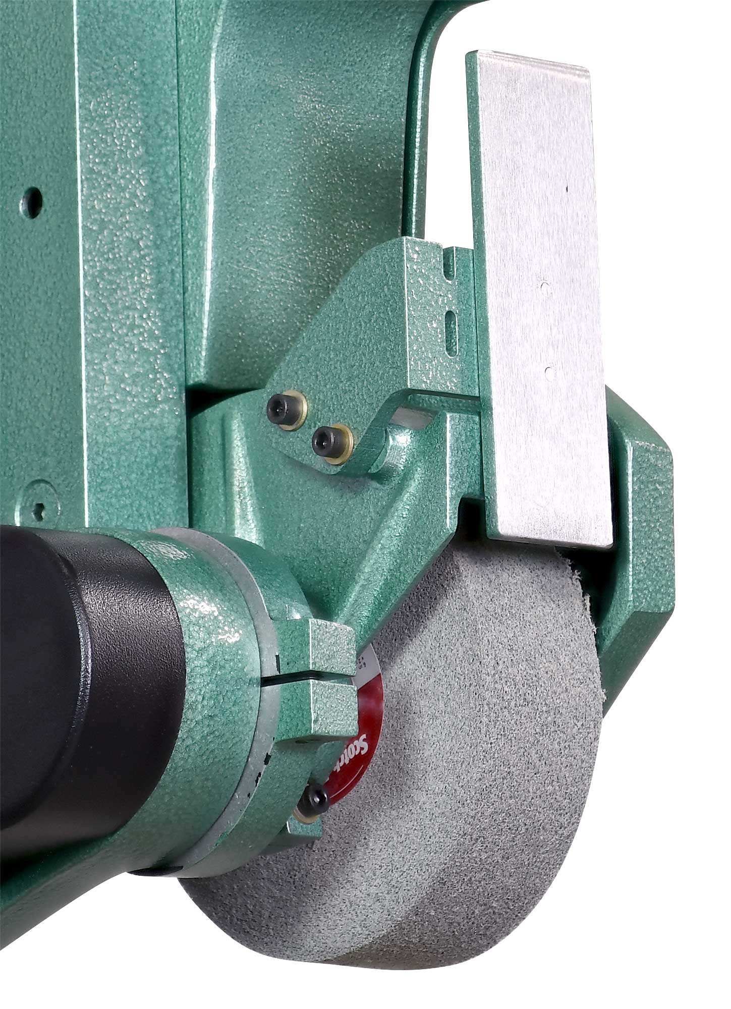 24820 - X400 fixed speed belt grinder.  Did you know you can remove the contact wheel and use a wheel adapter to run wheels like Scotchbrite® or even a buffing wheel.